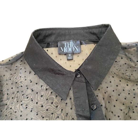 Black Sheer Mesh Blouse Top Women's M Polka Dot Puff Sleeve Fairy Whimsigoth - Picture 7 of 9